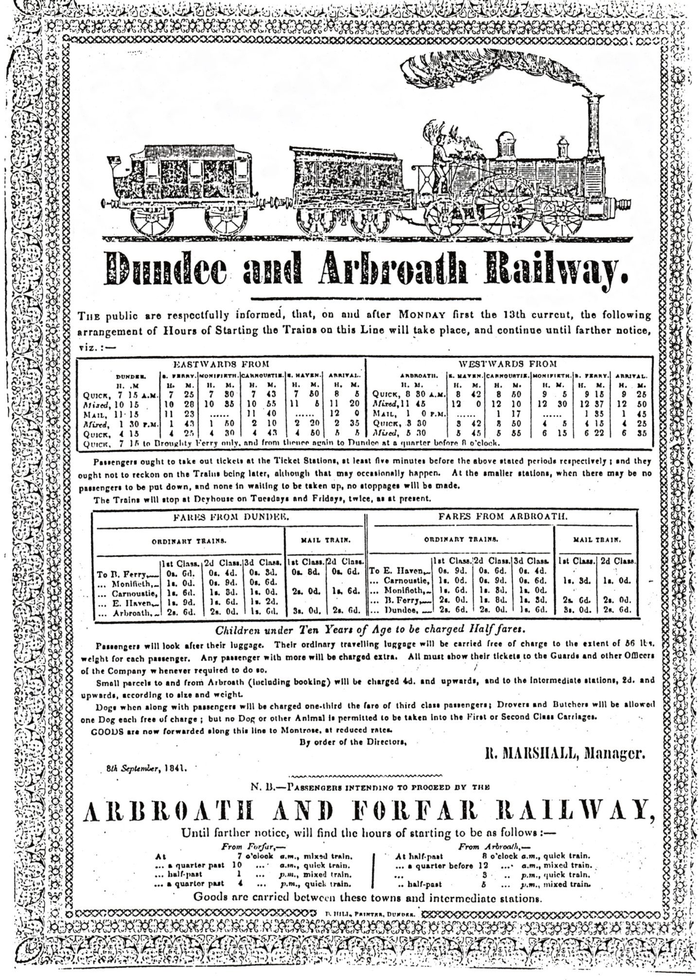 A Dundee &amp; Arbroath timetable poster which dates from September 1841. Image: Niall Ferguson.