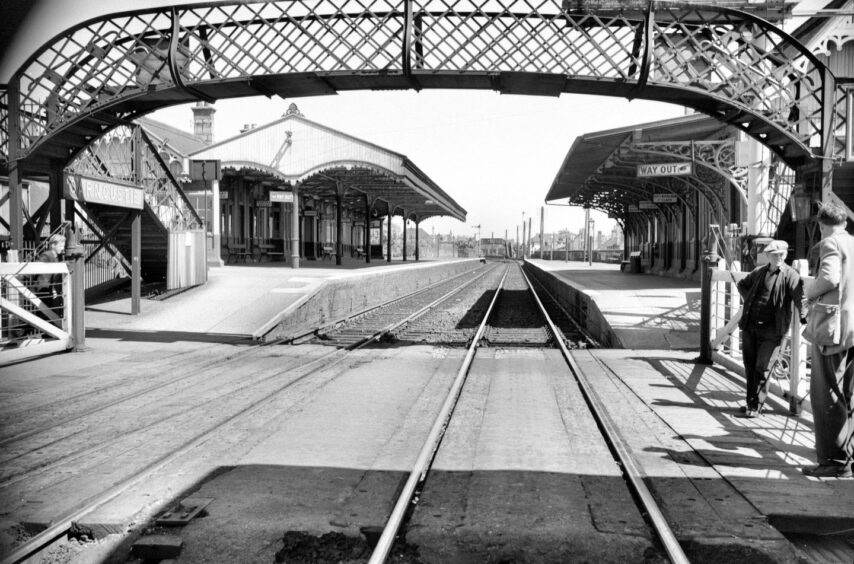 Looking towards Arbroath from the level crossing at Carnoustie on May 29 1955. Image: C.J.B Sanderson/ARPT.