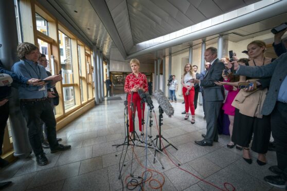 Nicola Sturgeon speaks to media on her return to the Scottish Parliament