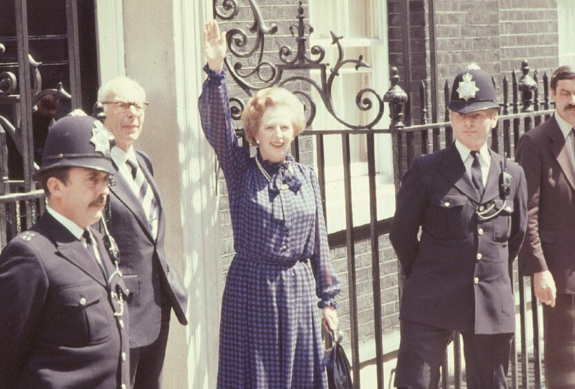 Margaret Thatcher returns to Downing Street after the 1983 June General Election. Image: Willie Smith/BBC.
