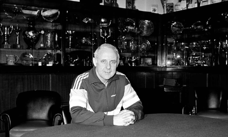 Jim McLean in the Dundee United trophy room