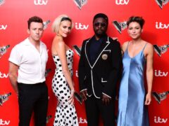 Danny Jones (left), Pixie Lott (second left), will.i.am, and Emma Willis (right) attending a photocall to launch The Voice Kids (Ian West/PA)