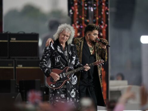 Brian May of Queen and Adam Lambert (Aaron Chown/PA)