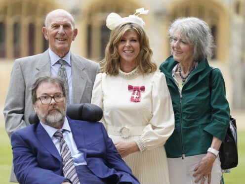 Kate Garraway, with her husband Derek Draper and her parents Gordon and Marilyn Garraway, after being made a Member of the Order of the British Empire for her services to broadcasting, journalism and charity by the Prince of Wales during an investiture ceremony at Windsor Castle, Berkshire (Andrew Matthews/PA)