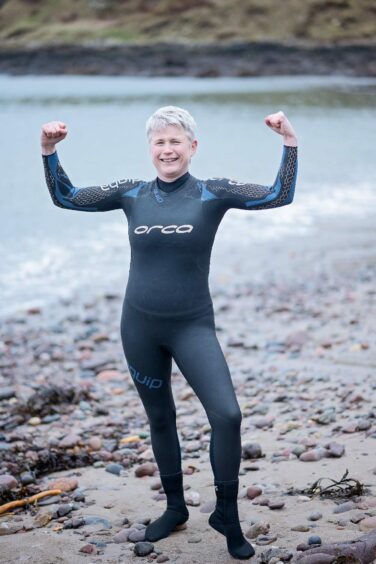 The Laurencekirk businesswoman after a swim in the bracing North Sea.