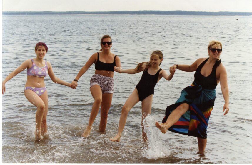 A group of bathers at Broughty Ferry Beach in September 1993. Image: DC Thomson.