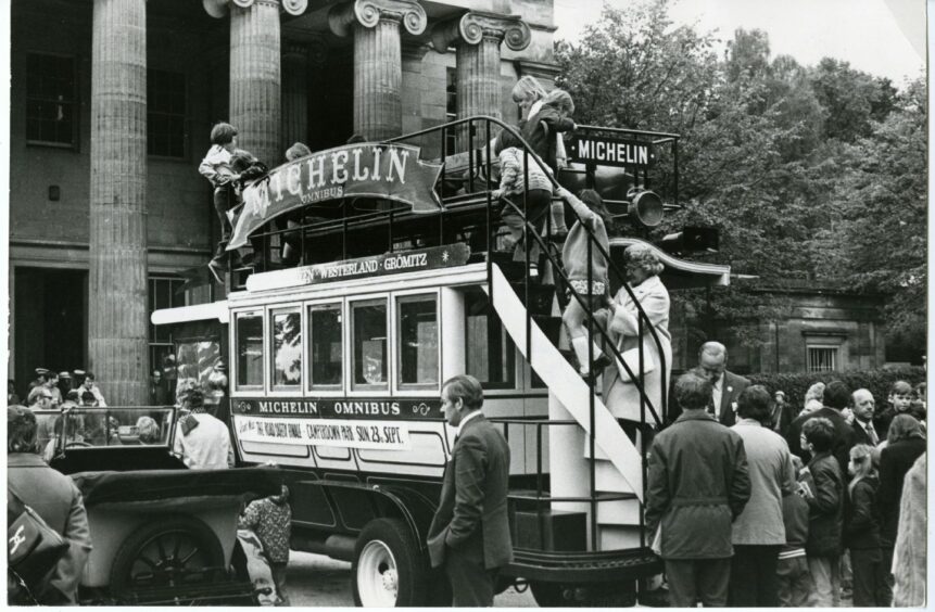 Michelin vintage bus with passengers at Camperdown Park, Dundee in September 1973. 