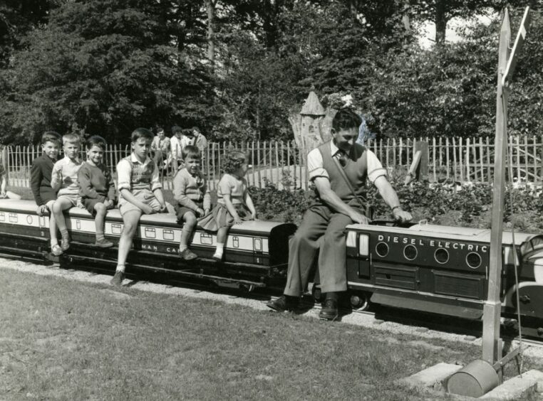 The miniature train in 1961 during the peak years for Fife tourist attraction Craigtoun Country Park.