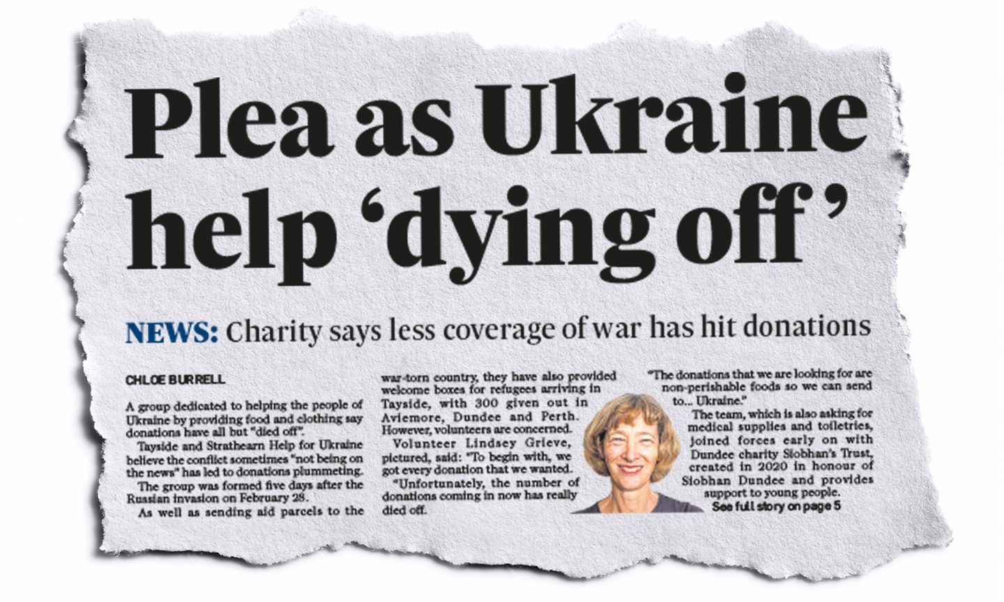 An excerpt from the front page of The Courier when Lindsey made an appeal for more goods to be donated for Ukraine.