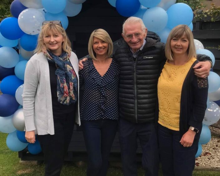 Ally Riddle celebrates his 80th birthday with daughters, from left, Jenny, Alison and Carole.