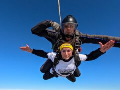 Shirley Ballas completes her Skyathlon (UK Parachuting/PA)