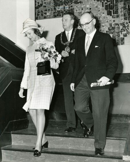 Princess Alexandra with Lord Provost Fitzgerald and principal A.G. Newlands at the opening.