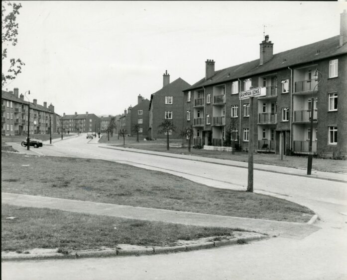 Tenement flats at Grampian Gardens at the back of the Fintry estate in 1972. Image: DC Thomson.