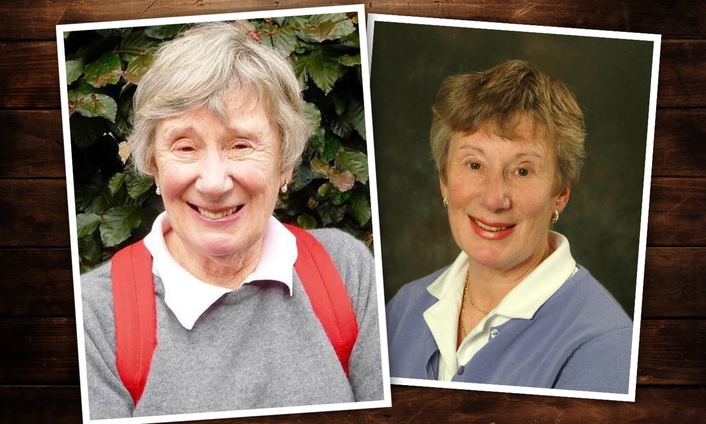 Two photographs of best-selling author and former teacher Liz Strachan.