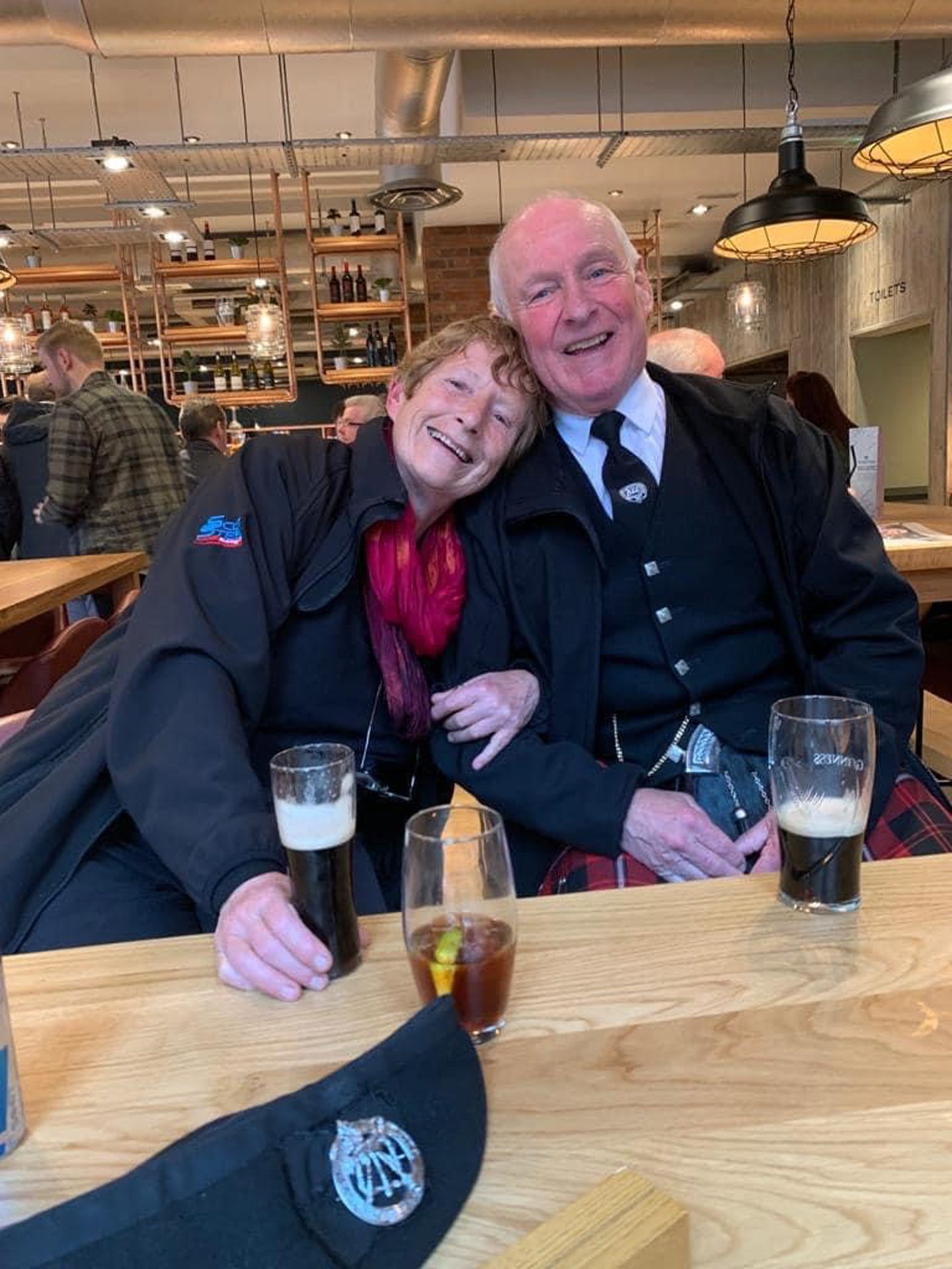 Sandy and his wife Glennis pictured relaxing on a pipe band tour of Ireland.