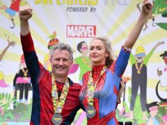 Adam Hills and Amy Conroy at The Superhero Tri (Superhero TRI powered by Marvel/Andy Hooper/PA)