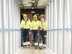 First Minister Humza Yousaf (centre) during his tour of Peterhead Power Station, Aberdeenshire, as he underlines the Scottish Government’s commitment to the Acorn carbon capture and storage (CCS) project (Jane Barlow/PA Wire)