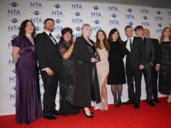 Happy Valley’s Sarah Lancashire, Rhys Connah, Karl Davies, Susan Lynch, Mollie Winnard and Mark Stanley at the National Television Awards at the O2 Arena, London (Lucy North/PA)