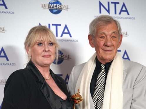 Sarah Lancashire, winner of the Special Recognition award and the Drama Performance award for her work in “Happy Valley”, with Sir Ian McKellen at the National Television Awards at the O2 Arena, London (Lucy North/PA)