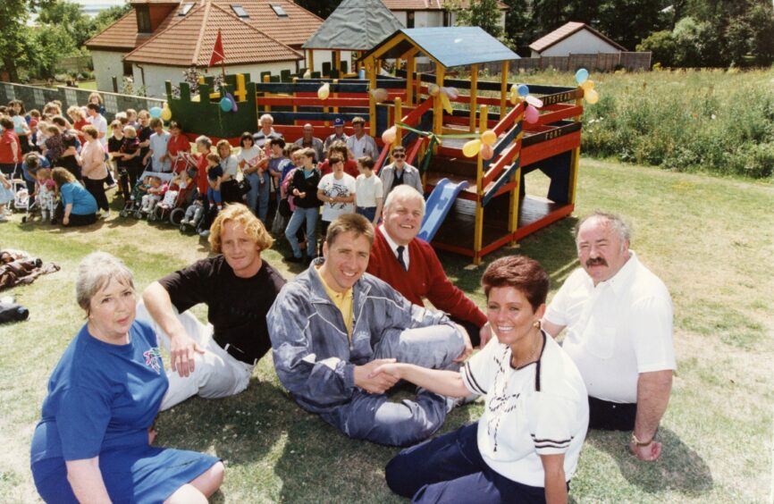 From left: Marjory Craig, Dave Bowman, Jim McInally, Jim Thomson, Carol and John Black. Image: DC Thomson.