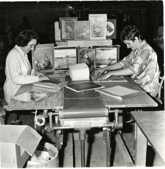 Sandra Zane and Mrs Jean Hammond working on large cards. Image: DC Thomson.