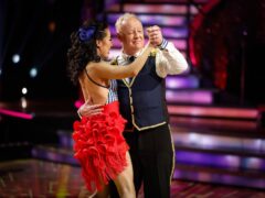 Nancy Xu and Les Dennis after he became the first celebrity to be voted off this year’s BBC1’s Strictly Come Dancing (Guy Levy/BBC/PA)