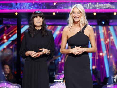 Claudia Winkleman and Tess Daly, during their appearance on the live show on Saturday for BBC1’s Strictly Come Dancing (Guy Levy/BBC/PA)