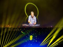 Fatboy Slim and virtual backing dancers from across the UK light up the sky above Alexandra Palace, to form the world’s biggest holographic performance for the launch of the new EE (Sam Hussein/EE)