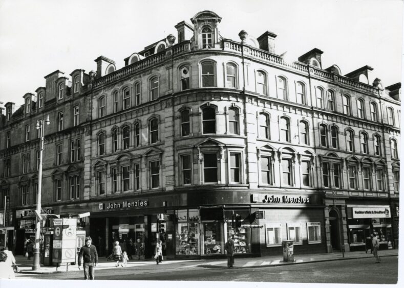 Photograph showing a wide angle shot of the John Menzies shop in Dundee from 1982.