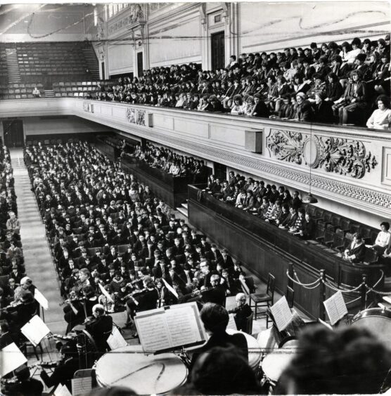 Schools audience in the Caird Hall to hear the Scottish National Orchestra in 1965.
