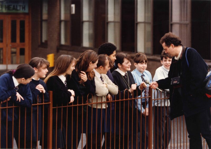 Whitfield High pupils with reporter Jimmy Black. Image: DC Thomson.