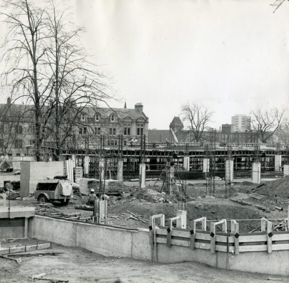 Building work under way at the site in April 1973.