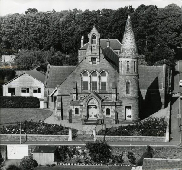 A shot of Monifieth South Church taken from the steeple of St Rule's Church in 1972. Image: DC Thomson.