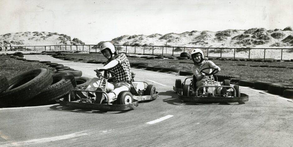 Members of the Tayside Go Kart club speed around the track at Monifieth in 1979. Image: DC Thomson.