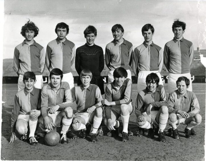 Johnstone (second from left, bottom row) with the Linlathen High football team in 1969. Image: Supplied.