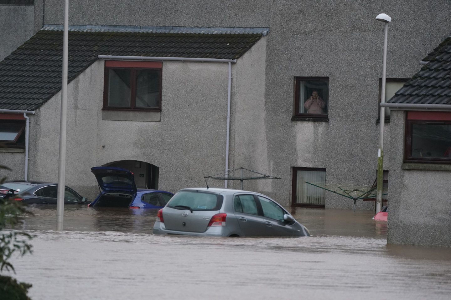 Cars are submerged underwater in Brechin following Storm Babet.