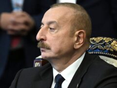 President Ilham Aliyev spoke during the event in Karabakh (Pavel Bednyakov/ Sputnik/Kremlin Pool Photo via AP)