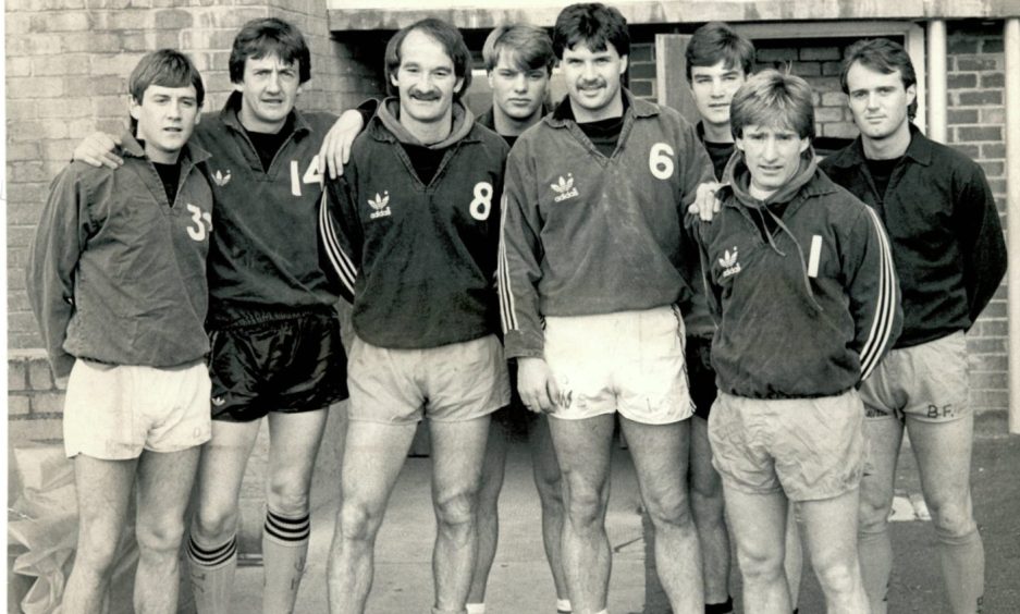 Dundee United players, including Derek Johnstone, pictured at training. 