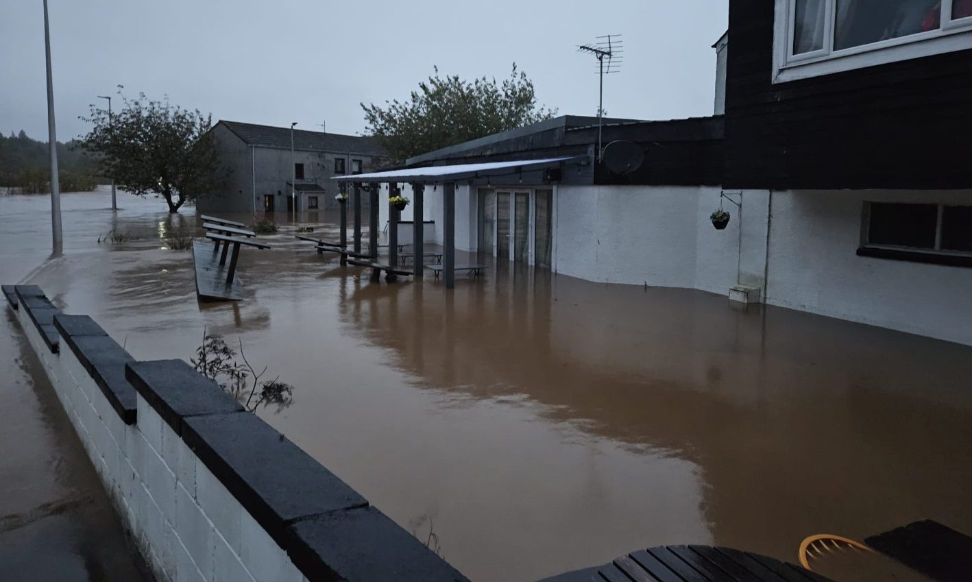 Floodwater outside a pub in Brechin.