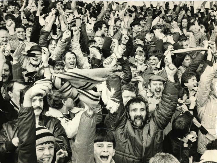 A packed section of the Dundee United fans, who were witnessing a moment of history. Image: DC Thomson.