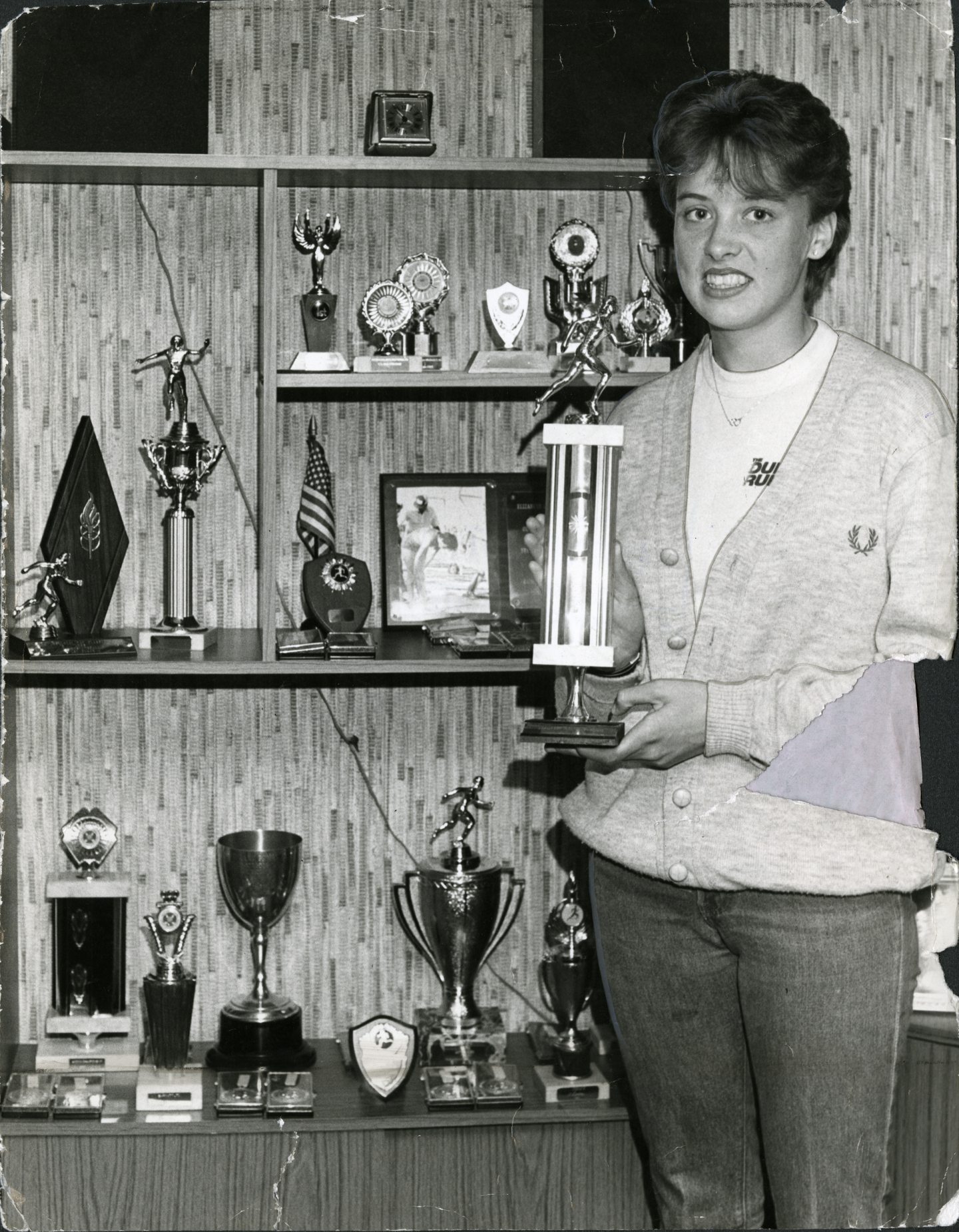 Liz Lynch at home in Whitfield in 1984 with some of her running trophies. Image: DC Thomson.