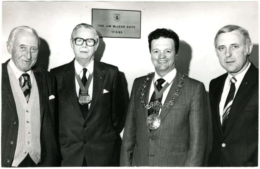 Johnstone Grant, William Fitzgerald, Provost James Gowans and Jim McLean in 1983. Image: DC Thomson.