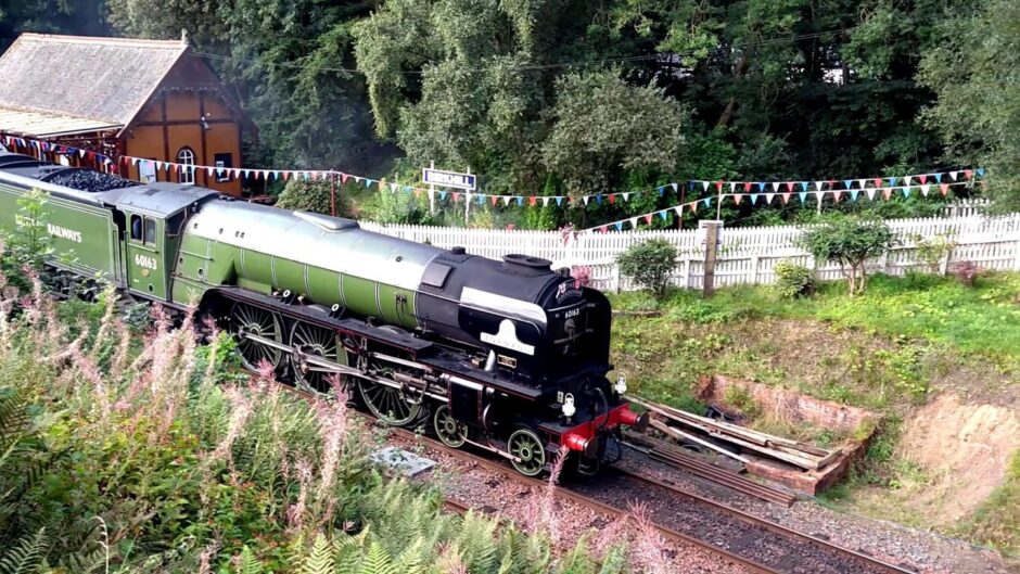 The Tornado arrives at the Birkhill Station during another visit from a steam giant. Image: Birkhill SRPS Group.