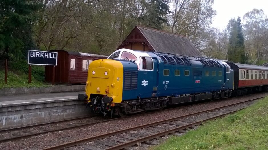 The platform has welcomed visitors including this BR-era classic train. Image: Birkhill SRPS Group.