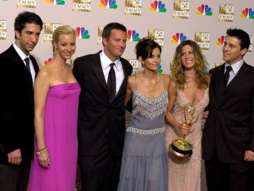 Friends stars David Schwimmer, Lisa Kudrow, Matthew Perry, Courteney Cox, Jennifer Aniston and Matt LeBlanc (Reed Saxon/AP)
