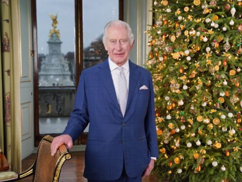 The King during the recording of his Christmas message at Buckingham Palace (Jonathan Brady/PA)