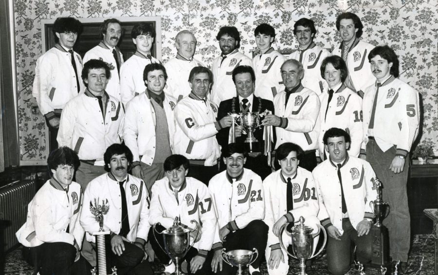 The Dundee Rockets players with their trophies as a reception is held at City Chambers for the Rockets in 1982. 