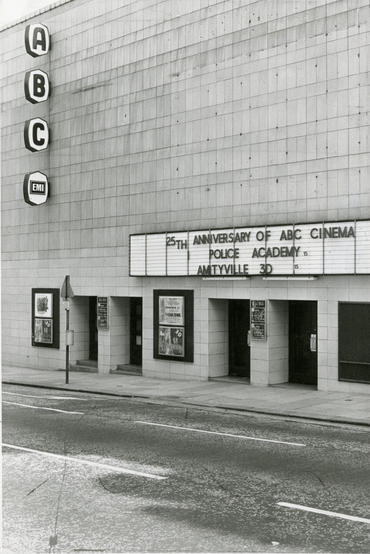 The outside of the cinema. The 25th anniversary of the cinema was marked by a showing of Police Academy.