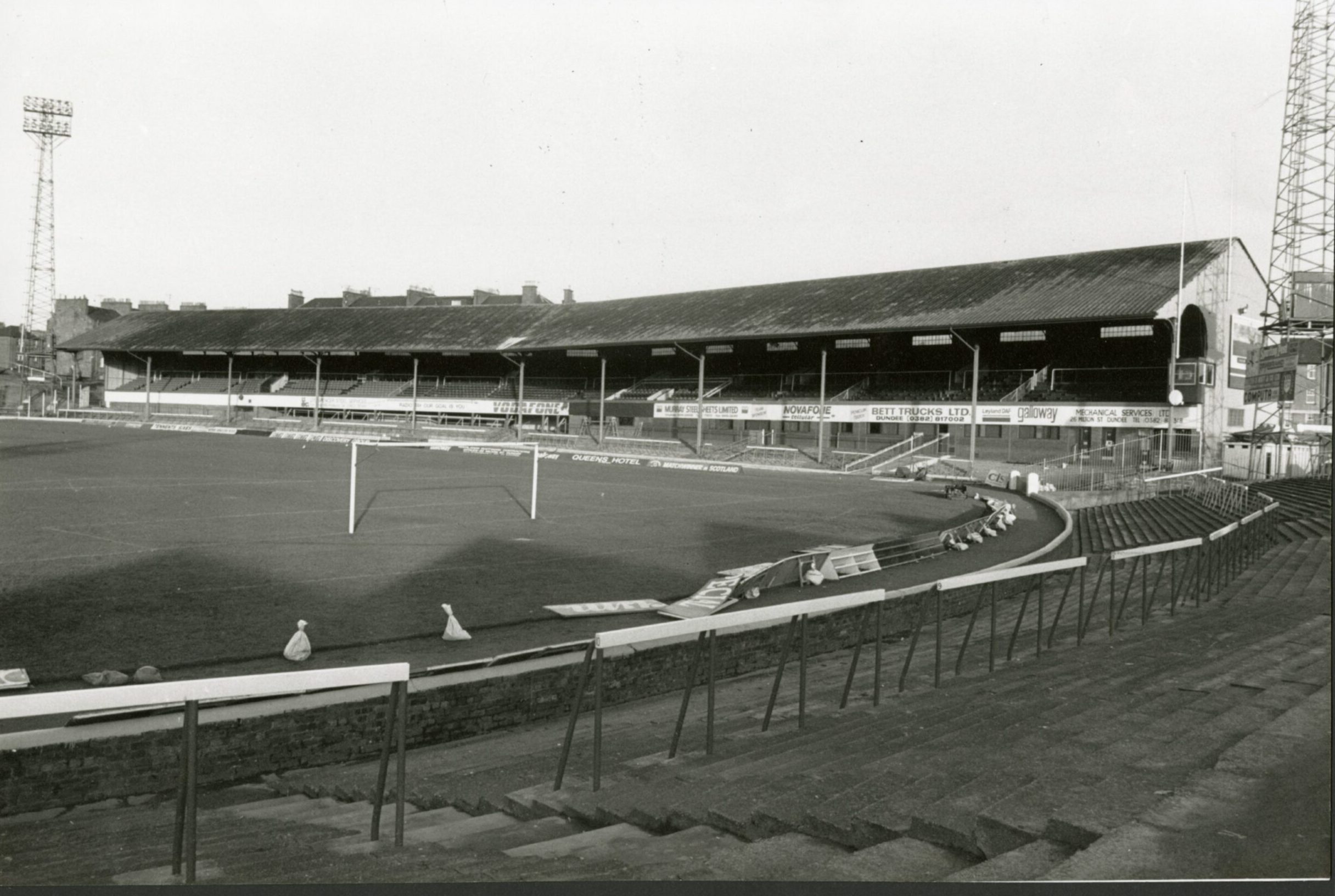 The main stand at Dens Park, designed by Archibald Leitch, has been in place since 1921. 