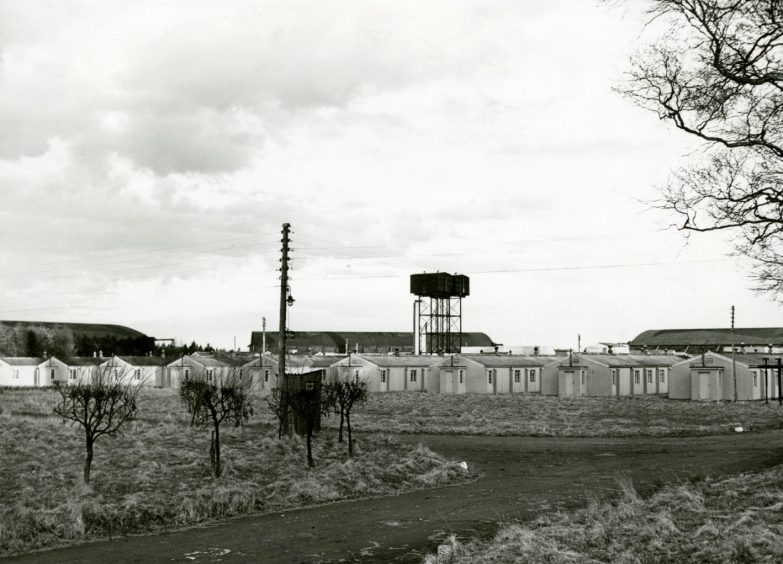 Buildings and a water tower at the Edzell site